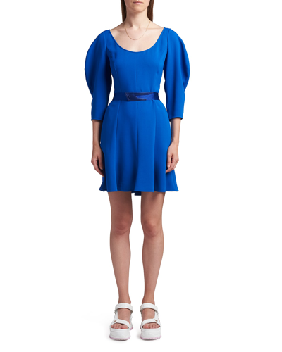 Shop Stella Mccartney Blouson-sleeve Belted Mini Dress In Bright Blue