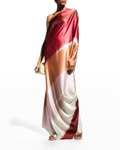 Shop Silvia Tcherassi Inu Striped One-shoulder Silk Tunic Dress In Gradient Plum