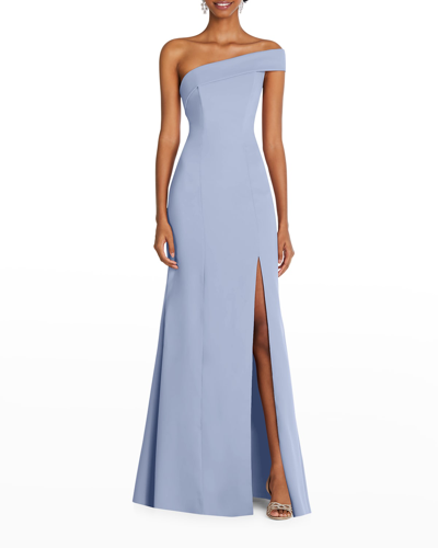 Shop After Six Asymmetric Off-shoulder Gown W/ Slit In Sky Blue