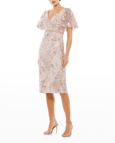 Shop Mac Duggal Floral-embellished Flutter-sleeve Dress In Rose Pink