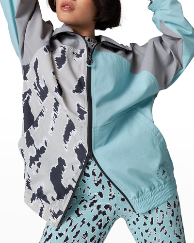 Shop Adidas By Stella Mccartney Woven Colorblock Animal-print Track Top In Splashbligrnwhite