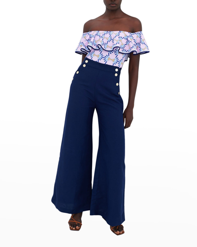 Shop Paolita Wide-leg Nautical Trousers In Navy