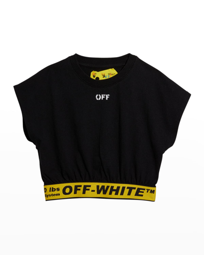 Shop Off-white Girl's Cropped Logo Taped Shirt In Blackyellow