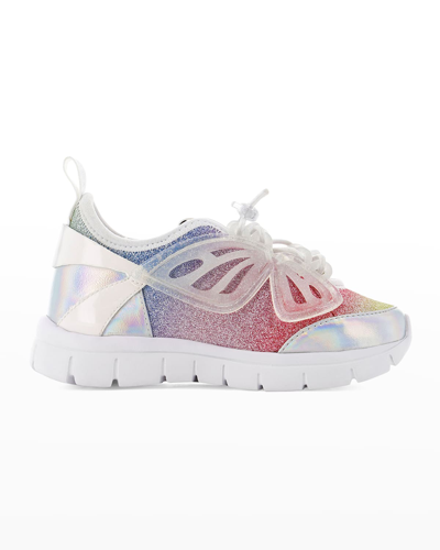 Shop Sophia Webster Girl's Fly-by Glitter Butterfly Sneakers, Baby/toddler/kids In Silver Pastel