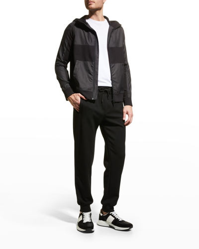 Shop Emporio Armani Men's Mixed Media Hooded Zip Jacket In Solid Black