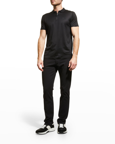 Shop Emporio Armani Men's Tencel Cotton Jersey Quarter-zip Polo Shirt In Black