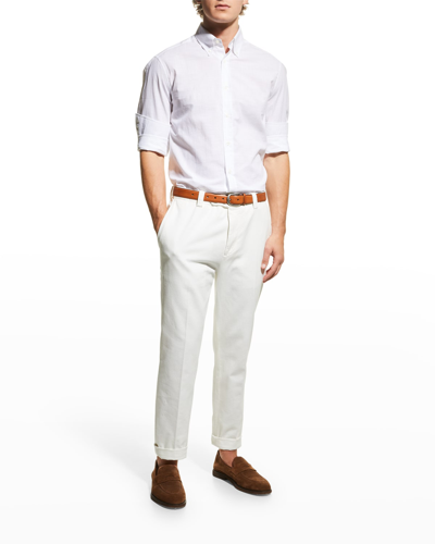 Shop Brunello Cucinelli Men's Button-collar Sport Shirt In C001 White