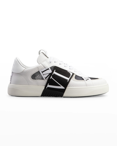 Shop Valentino Men's Web Logo Strap Mesh Sneakers In White/black