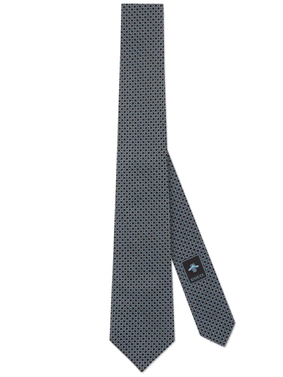 Shop Gucci Geometric G Pattern Silk Tie In Grey