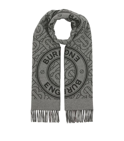 Shop Burberry Cashmere Check And Tb Monogram Scarf In Grey
