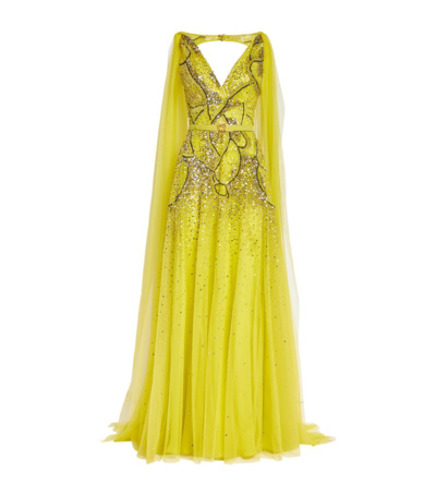 Shop Elie Saab Embroidered Tulle Gown In Green