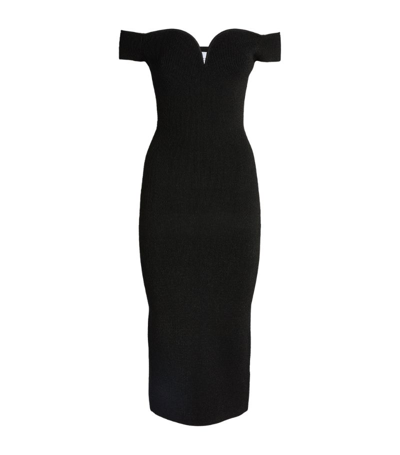 Shop Galvan Grace Off-the-shoulder Midi Dress In Black