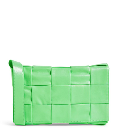 Shop Bottega Veneta Leather Intreccio Cassette Cross-body Bag In Green