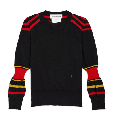Shop Victoria Beckham Wool Contrast-stripe Sweater (6-12 Years) In Navy