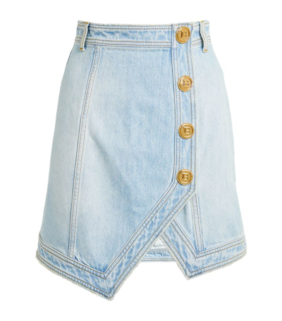 Shop Balmain Asymmetric Denim Skirt In Blue