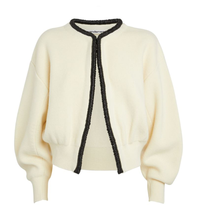 Shop Alexander Wang Wool-blend Leather-trimmed Cardigan In Ivory