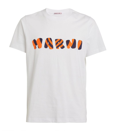 Shop Marni Striped Logo T-shirt In White