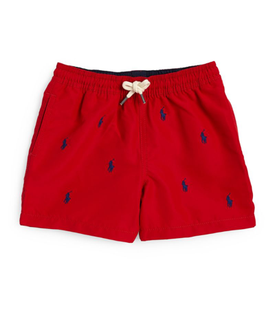 Shop Ralph Lauren Polo Pony Swim Shorts (2-4 Years) In Red