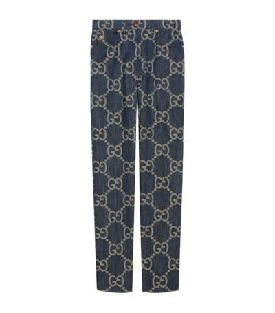 Shop Gucci Jumbo Gg High-rise Straight Jeans In Blue