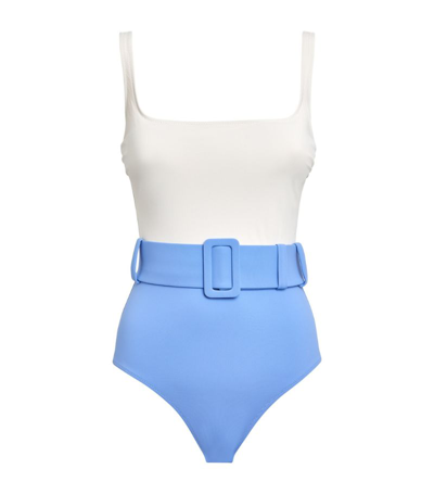 Shop Evarae Two-tone Belted Cassandra Swimsuit In Blue