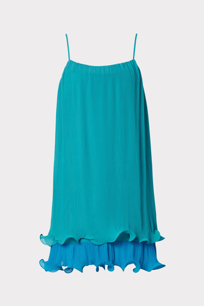 Shop Milly Bianca Ruffle Mini Dress In Teal/blue