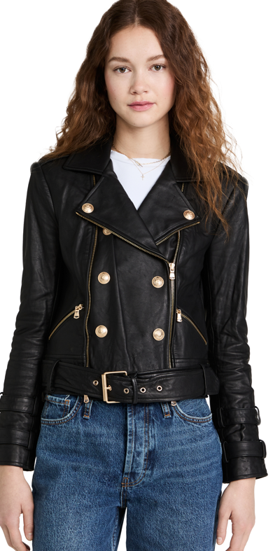 Shop L Agence Billie Belted Leather Jacket Black