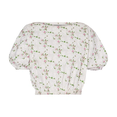 Shop Philosophy Di Lorenzo Serafini Cotton Crop Top With Floral Pattern In Bianco