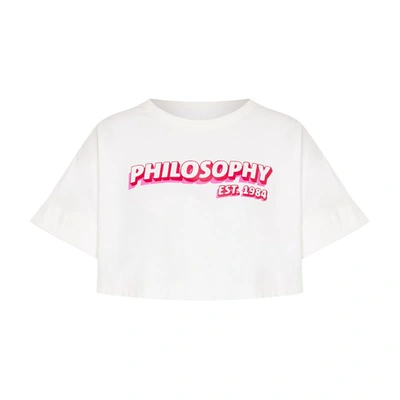 Shop Philosophy Di Lorenzo Serafini Cropped T-shirt In Cotton Jersey With Logo In Bianco