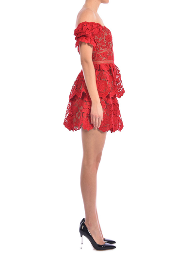 Shop Self-portrait Floral Lace Minidress In Red