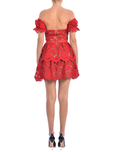 Shop Self-portrait Floral Lace Minidress In Red