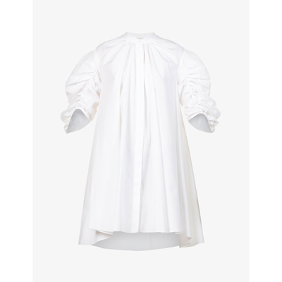 Shop Alexander Mcqueen Cloud Gathered Cotton-poplin Mini Dress In Opticalwhite