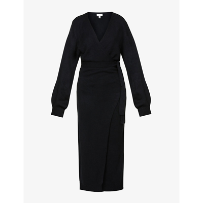 Shop Pretty Lavish Womens Black Beau Wrap-front Knitted Midi Dress