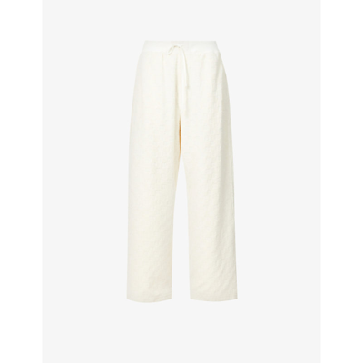 Shop Ambush Monogram-pattern Relaxed-fit Wide Cotton-blend Jogging Bottoms In White Asparagus