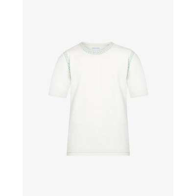 Shop Bottega Veneta Overlock-embroidered Relaxed-fit Cotton-jersey T-shirt In Chalk