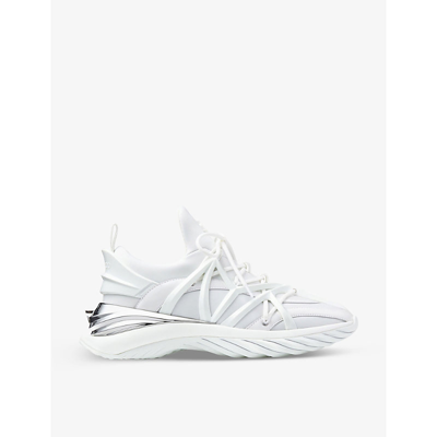 Shop Jimmy Choo Women's V White/silver Mix Cosmos Low-top Neoprene And Leather Trainers