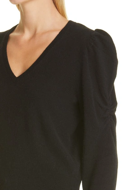 Shop Frame Frankie Puff Sleeve Cashmere Sweater In Noir