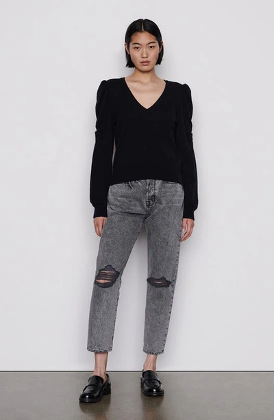 Shop Frame Frankie Puff Sleeve Cashmere Sweater In Noir