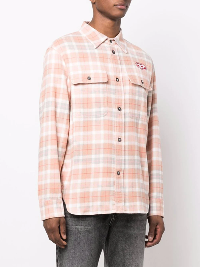 Diesel Logo-patch Patterned Shirt In Orange