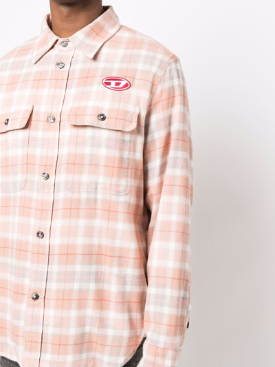 Diesel Logo-patch Patterned Shirt In Orange