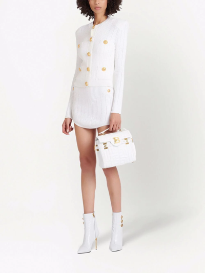 Balmain Women Buttoned Tweed Short Jacket In White