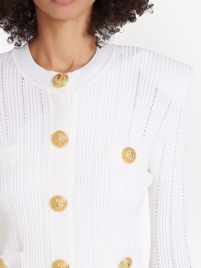 Balmain Women Buttoned Tweed Short Jacket In White