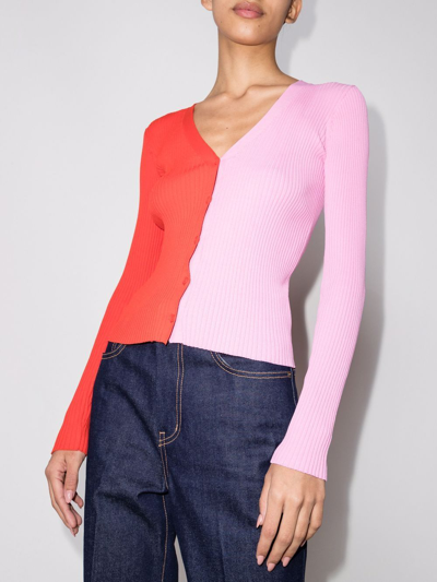 Shop Staud Cargo Two-tone Cardigan In Red