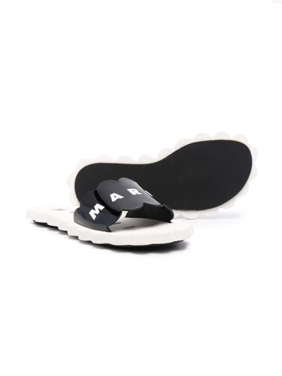 Shop Marni Teen Logo-print Scalloped Slides In Black