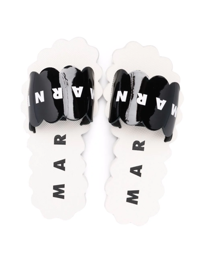 Shop Marni Teen Logo-print Scalloped Slides In Black