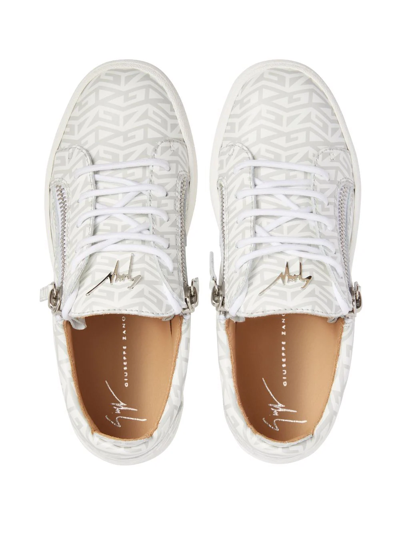 Shop Giuseppe Zanotti Frankie Monogram Low-top Sneakers In White