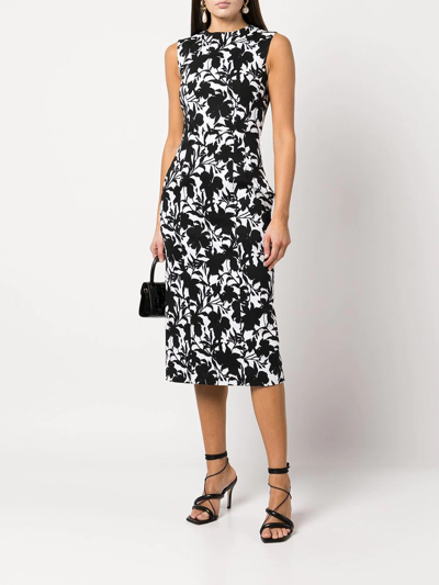 Shop Adam Lippes Floral-print Cotton Twill Pencil Dress In Black