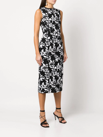 Shop Adam Lippes Floral-print Cotton Twill Pencil Dress In Black