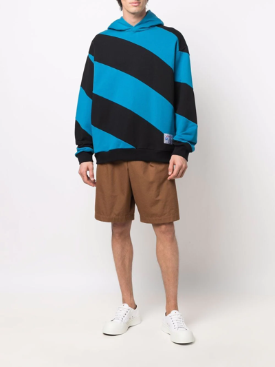 Shop Marni Diagonal Stripe Cotton Hoodie In Blue