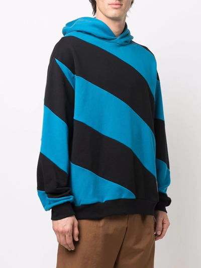 Shop Marni Diagonal Stripe Cotton Hoodie In Blue