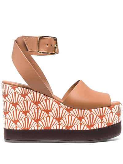 Shop La Doublej Seashell-print Wedge Sandals In Brown